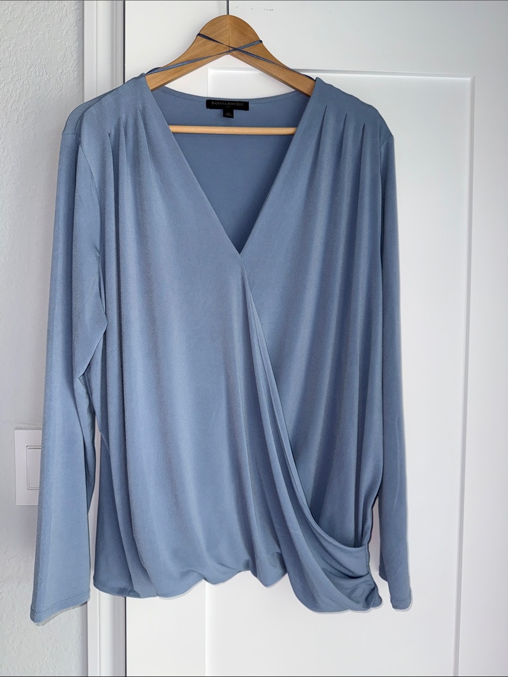 Banana Republic Steel Blue Surplice Draped Wrap Long Sleeve Blouse Top XL